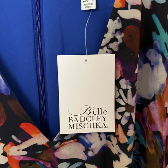 NWT Badgley Mischka Long Sleeve Alison Mini Dress in Floral Print Size 4 - Picture 7 of 8